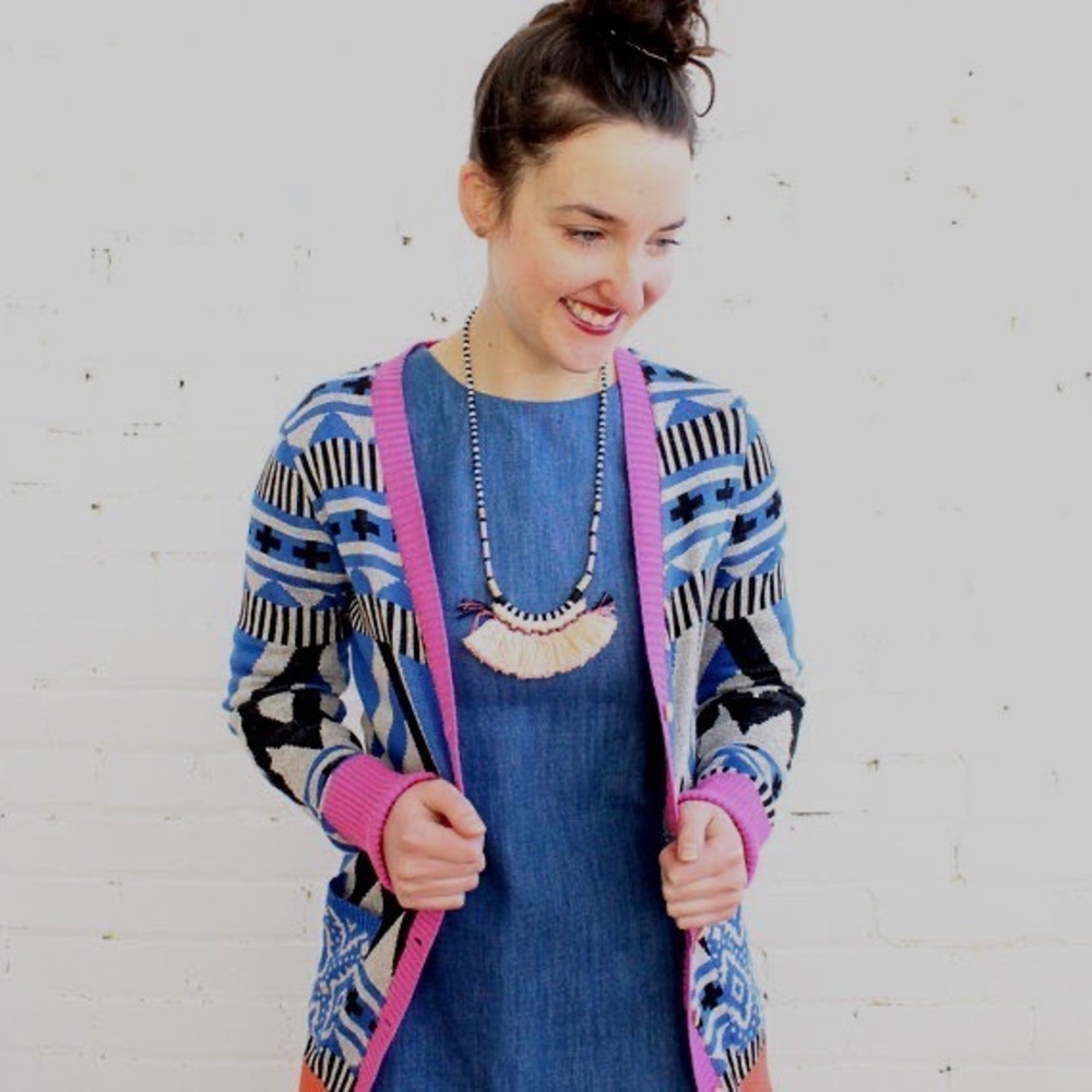 Shiliconfetti Sheila Couture Geometric Knit‎ Cardigan Blue Pink Small HTF